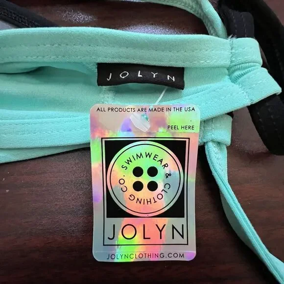 Jolyn Bikini Top Triangle Green Black Large New With Tags - Picture 3 of 4